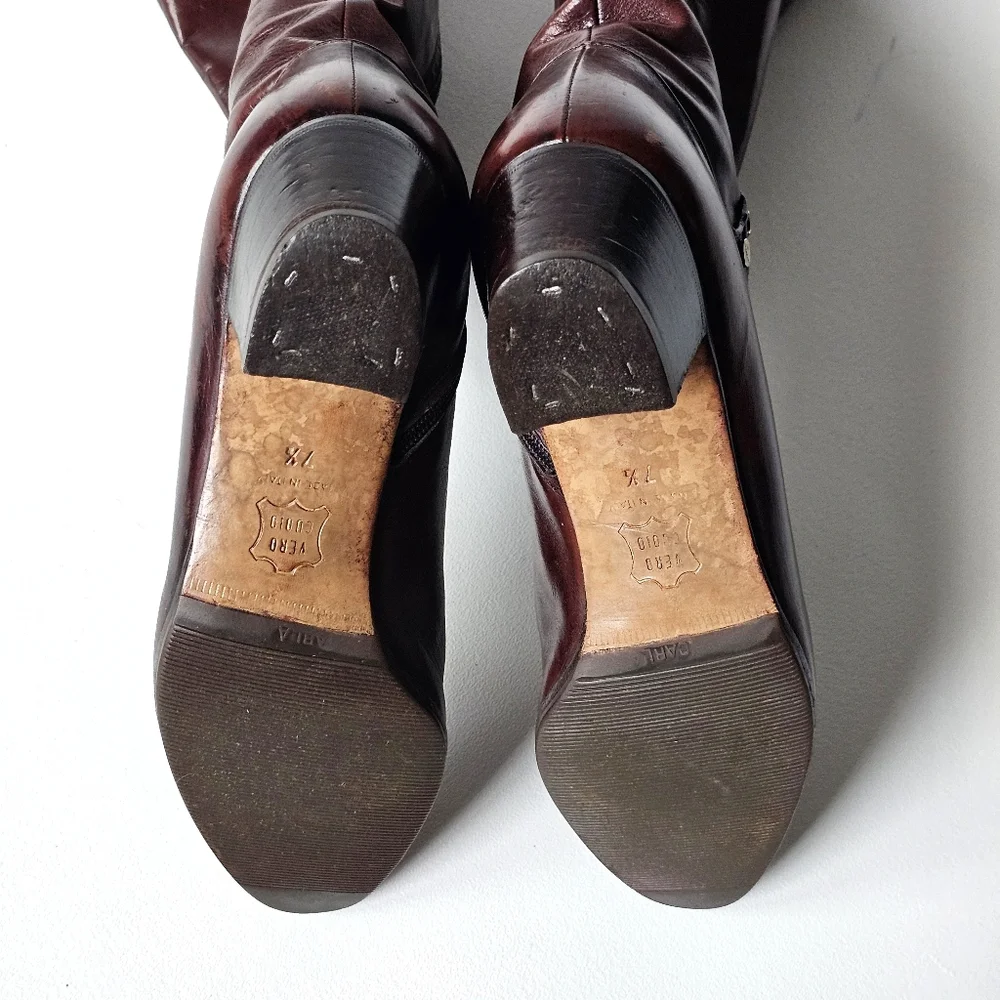 Vintage Salvatore Ferragamo Tall Leather Boots Cognac Brown Riding Italy 7.5 B